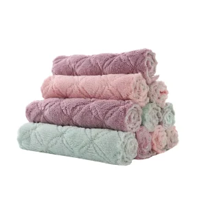 Esun Microfiber Kitchen Supplies Double-Sided Coral Velvet Cleaning Cloth Dish Towels Super Absorbent Cocina Dishtowels