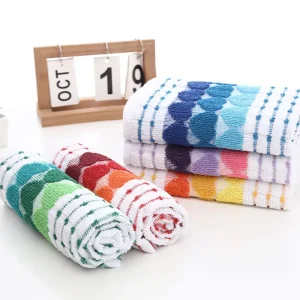 Export Quick-Dry Striped Polyester Heart-Shaped Rectangle Tea Towels Horizontally Woven Jacquard Kitchen Cleaning Cloths