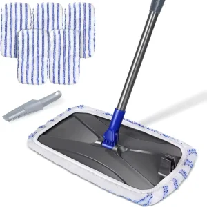 Extended Wet Dry Large 5 Reusable Pads Telescopic Handle Microfibre Flat Mop Floor Cleaning Send 1 Cleaning Scraper