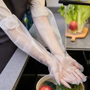Extended and Thickened Household Gloves Waterproof and Oil proof Kitchen Dishwashing Disposable Long sleeve Gloves