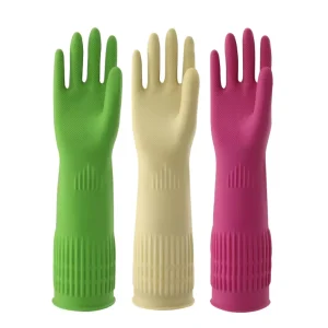 Extra Long 38cm 110g Waterproof Soft Household Latex Gloves Rolled Cuff Kitchen Cleaning Oil Water Proof Reusable RTS