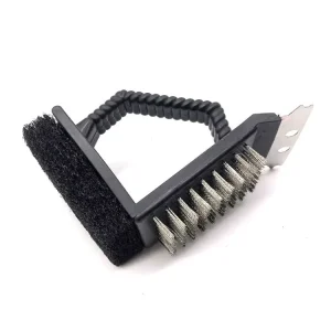 FF5052 3 in 1 Outdoor BBQ Grill Cleaner Steel Wire Bristles Cleaning Brush and Scraper