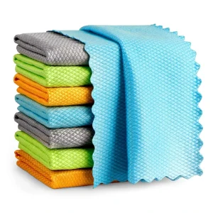 FF5285 Fish Scale Streak Free Glass Window Car Mirror Microfiber Cleaning Cloth Stainless Steel Polishing Towels