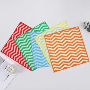 FF5688 Washable Reusable Household Microfiber Cleaning Towel Rags Striped Absorbent Kitchen Dish Cloths