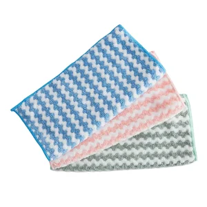 Factory 100% Microfiber Cationic Coral Velvet Dish Towel Wave Pattern Non Stick Oil Kitchen Cleaning Lazy Wipes Cloths