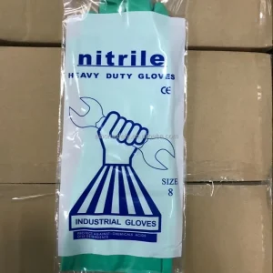 Factory CE Certified Green Waterproof Acid Resistant Nitrile Industrial Gloves for Kitchen and Food Service