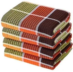 Factory Custom Made 100% Cotton Eco Friendly Woven Quick Dry Kitchen Towels with Checkered & Waffle Pattern Tea Dish Towels