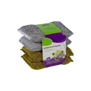 Factory Direct Four-Piece Card-Mounted Dish Sponge Scouring Pads Polyester+PET+Polyurethane 750%-2000% Absorption Oil Removal