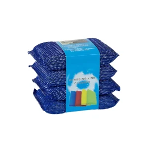 Factory Direct Four Piece Card Mounted Square Flat Dish Sponge Scouring Pads Wire Cloth Oil Removal Pot Brush Multi Purpose