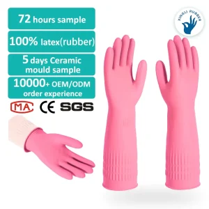 Factory Direct Sale Extra Long 38cm Waterproof Non Slip Lightweight Household Rubber Kitchen Gloves Soft Comfortable Reusable