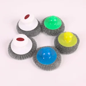 Factory Direct Sale Kitchen Galvanized Metal Silver Steel Wire Cleaning Ball With Handle