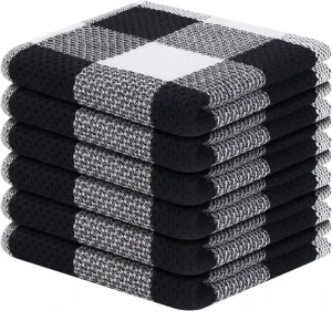 Factory Logo 100% Cotton Absorbent Towels Waffle Weave Plaid Cloth for Kitchen Dish Quick Drying Cotton Towels