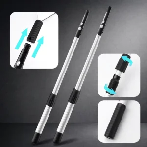 Factory Supplier Black 1.2 2.4m Window Cleaning Tools 2 Sections Commercial Glass Wash Squeegee Telescopic Pole
