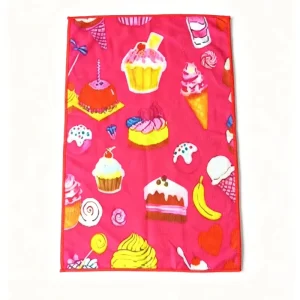 Factory Supply Pink Sweet Dessert Printed Microfiber Kitchen Tea Towel Soft Dish Cleaning Cloth Custom Pattern Logo for Kitchen