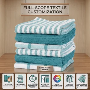 Factory Teal & White Solid Woven Microfiber Kitchen Towels Set Absorbent Dish Cloths for Kitchen Cleaning