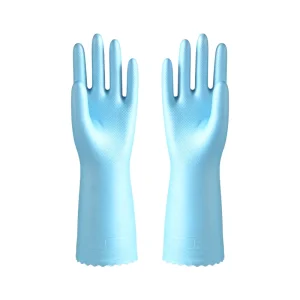 Fashion Eco Friendly Reusable Waterproof Corrosion Resistant Dishwasher Scalding Pearlescent Color PVC Household Gloves Flocking