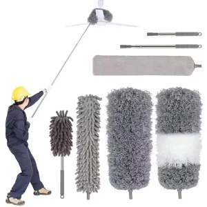 Feather Duster for Cleaning, Telescopic Microfiber Collector Bathroom Brush Duster and Brushes