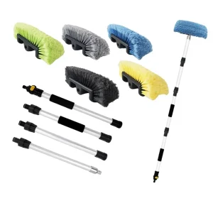 Five-Sided Water-Spraying Water-Through Telescoping Aluminum Alloy Pole Car Wash Brush Head Cleaning Tool Set AD-08224