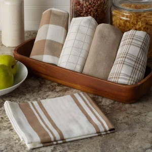 Five piece Eco Friendly Yarn Dyed Kitchen Tea Towel Set Checkered Striped Design 100% Cotton Water Absorbent Kitchen
