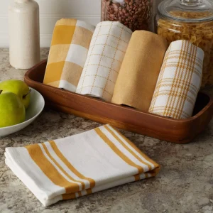 Five piece Kitchen Tea Towel Set Grey + White Yarn Dyed Woven Cotton Dishcloth Eco Friendly Water absorbing