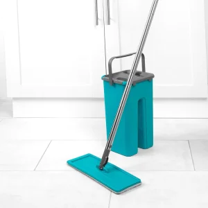 Flat Mop Microfiber 3 Reusable Mops 2 in 1 Telescopic Stainless Steel Handle Bucket Wringer Floor Cleaning Set Purple
