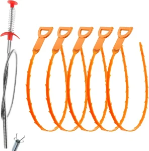 Flexible Drain Cleaner Tool with Hair Grabber Toilet Cleaning Rubber Cup Clog Remover