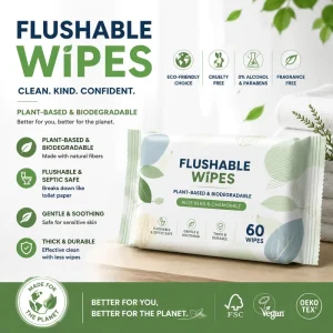 Flushable Wet Toilet Paper OEM Factory Sustainable Biodegradable Toilet Wipes with Soft Natural Fiber Material