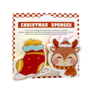 Foamstar 2 Pack Kitchen Cleaning Dishwashing Scrub Christmas Sponges for Cleaning Scouring Pad