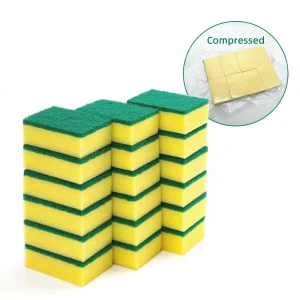 Foamstar Compressed Packaging Antibacterial Nylon Heavy Duty Kitchen Sponge Double Dishwashing Scrub Cleaning Sponge Scourer