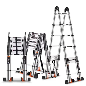 Foldable Easy Storage Double Sided Telescoping Ladder Aluminum Telescopic Extension Step Ladder Silver 1 PCS
