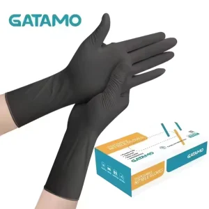 For SN045 12in Latex Free Black Nitrile Gloves Powder Free Disposable Anti-static Waterproof for Tattoo Food Handling