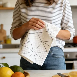 Free Design Super Absorbent Custom Logo Kitchen Home Use Towel Printed Fruits Quick-Dry Cleaning Waffle Kitchen Tea Dish Towel
