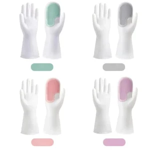 Free Size Long Sleeve Household Gloves with Cleaning Brush Dish Washing Gloves