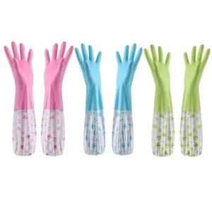 GLN14 Long Sleeves Food Cooking Washing Kitchen PVC Hand Gloves Dishwashing Cleaning Vinyl Household Gloves for Kitchen