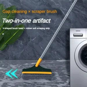 Gap Cleaning Brush for Bathroom and Wall Tile Crevice Cleaner Two in One Floor Scraper with V Shaped Brush Head Rubber Strip