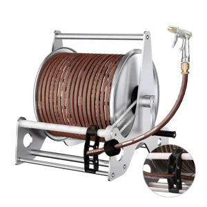 Garden Mobile Tools 20m Retractable Hose Reel High Pressure Stainless Steel Washer Cart Wall Mountable Freestanding Spray Gun