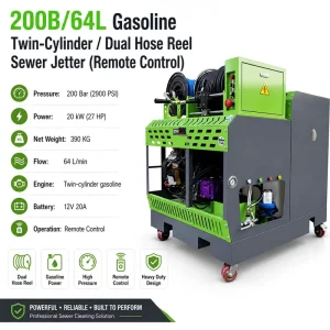 Gasoline Sewer Jetting Machine 2900PSI Reel Sewer Jetter High Pressure Sewer Jetter for Municipal Sewer Cleaning