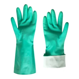 Green Flocking Lining Durable Chemical Resistant Acid Alkali Oil Proof Kitchen Cleaning Household Hand Protection Nitrile Gloves