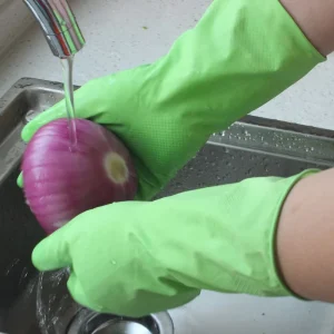 Green Flocklined Grain Latex Nitrile Disposable Rubber Dishing Gloves for Washing Household Kitchen