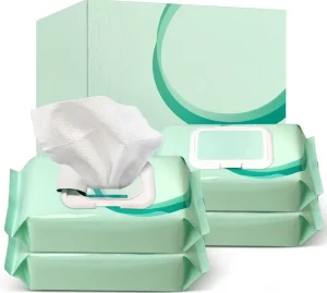 Green Orange Adult Wet Wipes Aloe Vitamin E Incontinence Body Cleansing 99% Pure Water Alcohol Free 20x30cm