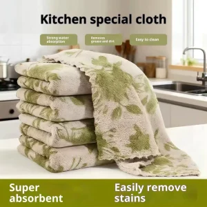 Green Rose Printing Dishwashing Cloth Lace Hand Towel Thickened Water Absorbing Kitchen Household Cross border Drop Shipping