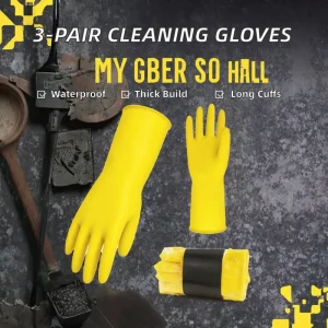 HH4601 3 Pairs Reusable Waterproof Thick Smooth Rubber for Use Cleaning Latex Household Gloves