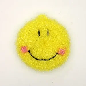 Hand Crochet Eco-Friendly 100% Polyester Red Smile Round Dish Scrubber and Dish Cloth Kitchen and Bathroom Scouring Pad