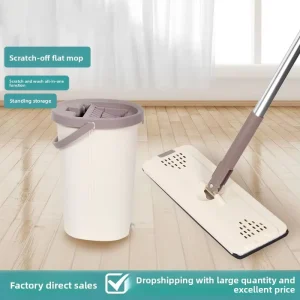 Hand Free Washing Squeeze 360° Flat Mop and Bucket Set for Clean Room Floor Cleaning