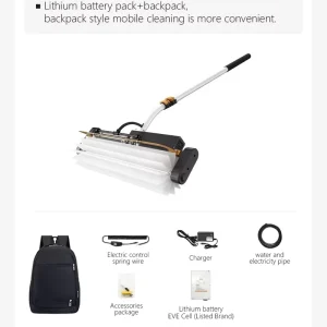 Handheld Electric Solar Panel Cleaning Roller Brush Portable Kit Telescopic Pole 10m Lithium Iron Phosphate Battery 24V 26AH