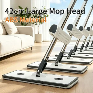 Hands Free Self Cleaning Flat Mop with 42cm Enlarged Panel and 360 Rotating for Efficient Whole Home Cleaning