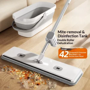 Hands free Large Flat Mop Telescopic Stainless Steel Handle Dual purpose Rotating Mop Floor Cleaning Tool for Home Use