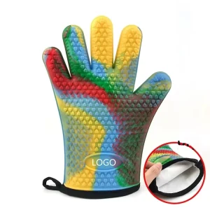 Heart Shaped Five Finger Oven Mitts Silicone Gloves Thickened Inner Cotton Mixed Color Heat Resistant for Household