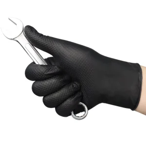 Heavy Duty Anti Slip Safety Black Pure Nitrile Gloves Diamond Grain Waterproof Comfortable