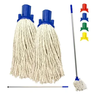 Heavy Duty Cotton Mop Pads with Telescopic Plastic Handle Cleaning Tool Featuring Plastic Basket